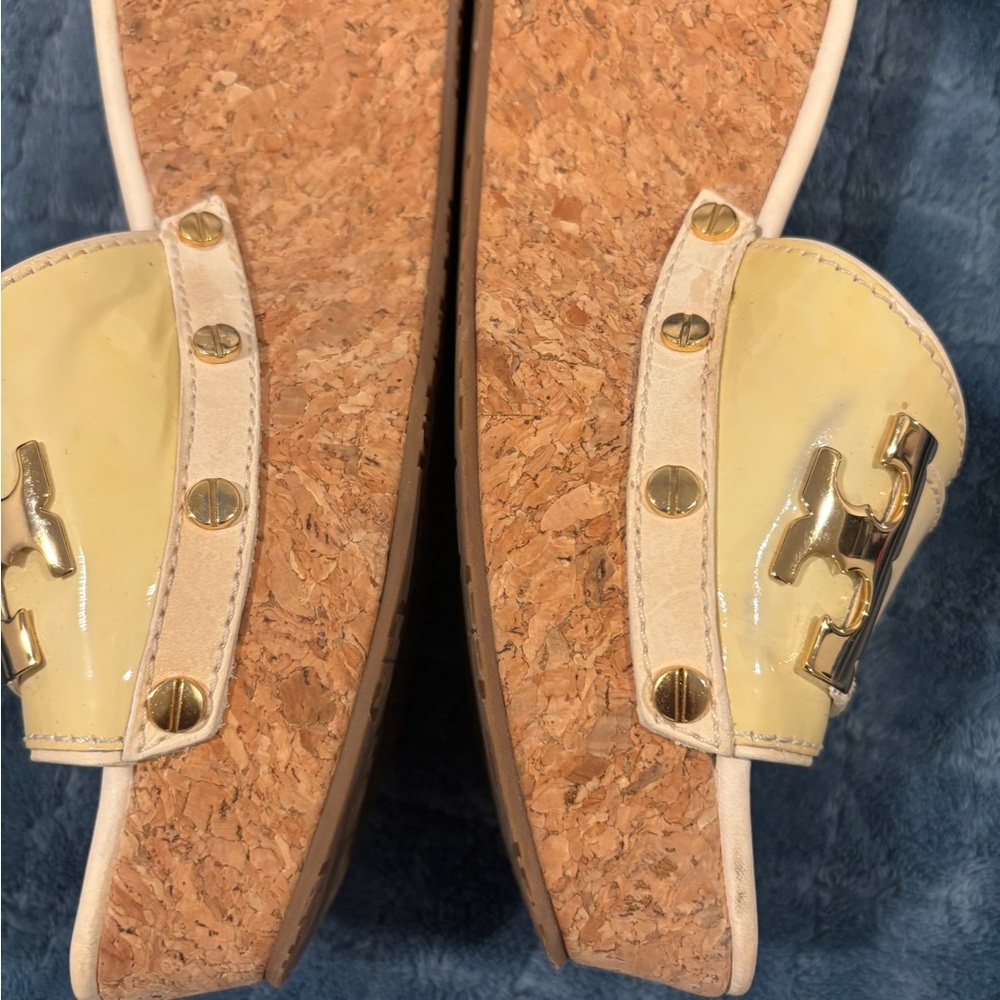 Tory Burch Yellow Cork Wedge Sandals - Picture 4 of 10